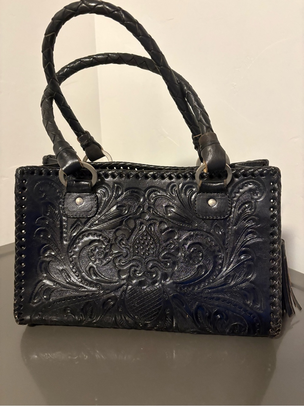 Alejandro Yeo Hand Tooled Black Leather Women's Bag - Black